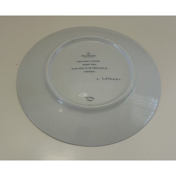 Haviland Limoges The 12 Days of Christmas Plate Eight Maids Milking 1977 Signed - Picture 4 of 6